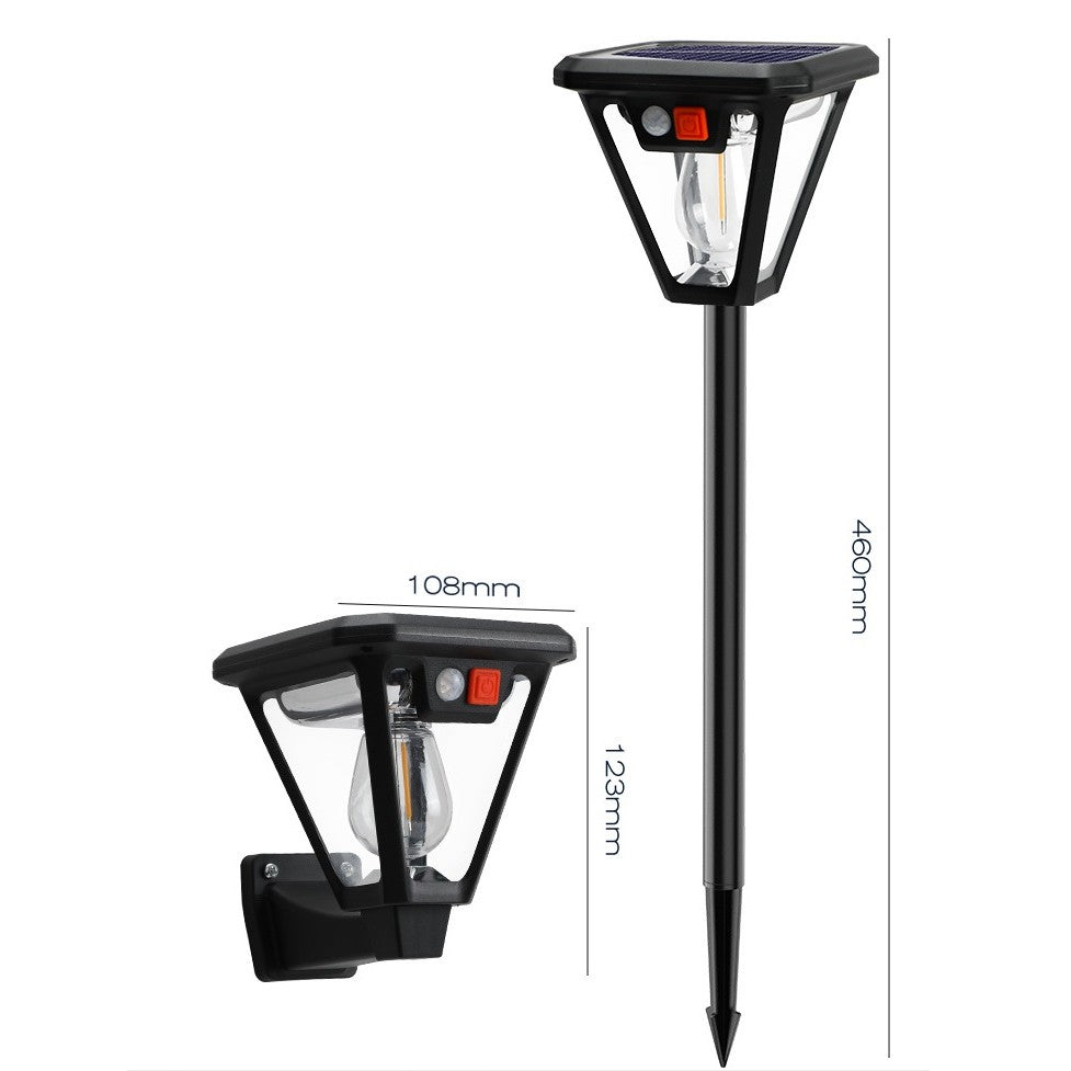 Lampa Solara LED Tip Felinar, Senzor de Miscare, Montare Perete sau Sol, 3 Moduri Iluminare, Lumina Calda 3000K, Protectie IP44, ABS si PP, 10.8 x 46 cm, Negru