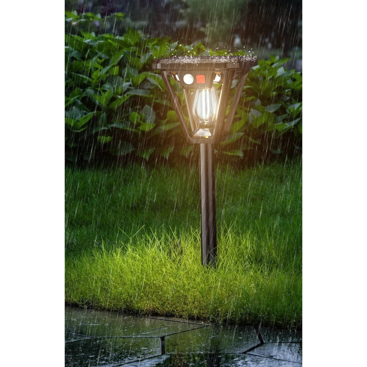 Lampa Solara LED Tip Felinar, Senzor de Miscare, Montare Perete sau Sol, 3 Moduri Iluminare, Lumina Calda 3000K, Protectie IP44, ABS si PP, 10.8 x 46 cm, Negru