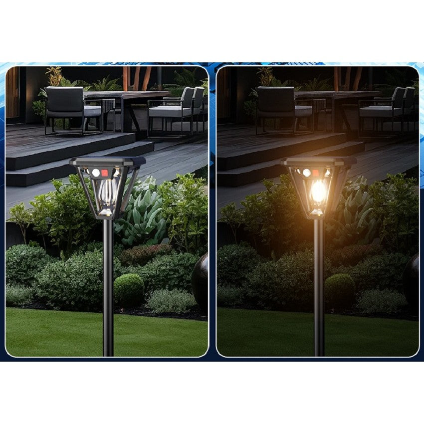 Lampa Solara LED Tip Felinar, Senzor de Miscare, Montare Perete sau Sol, 3 Moduri Iluminare, Lumina Calda 3000K, Protectie IP44, ABS si PP, 10.8 x 46 cm, Negru