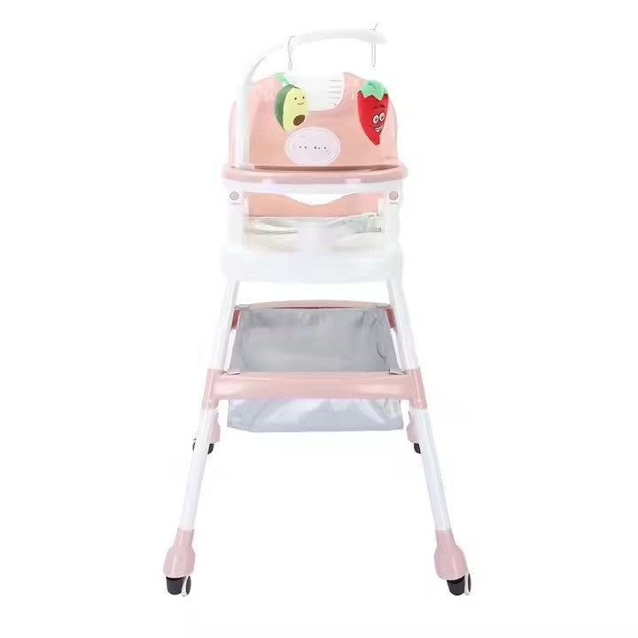 Scaun de Masa pentru Copii, Multifunctional si Pliabil, cu Roti, Centura de Siguranta si Cos Depozitare, Tava Detasabila, Plastic Rezistent, 110 x 60 x 70 cm, Roz
