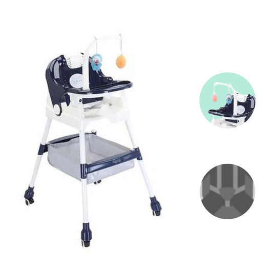 Scaun de Masa pentru Copii, Multifunctional si Pliabil, Roti cu Sistem de Blocare, Cos Depozitare si Suport Jucarii, Tava Detasabila, Centura Siguranta, Plastic, 110 x 60 x 70 cm, Albastru