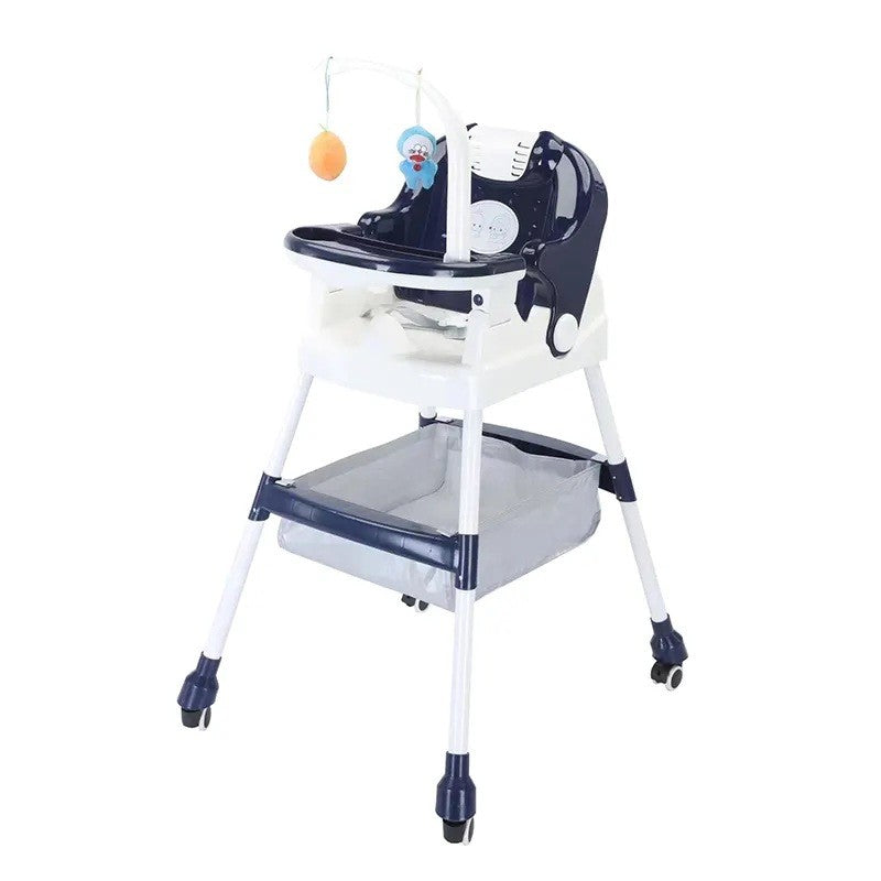 Scaun de Masa pentru Copii, Multifunctional si Pliabil, Roti cu Sistem de Blocare, Cos Depozitare si Suport Jucarii, Tava Detasabila, Centura Siguranta, Plastic, 110 x 60 x 70 cm, Albastru