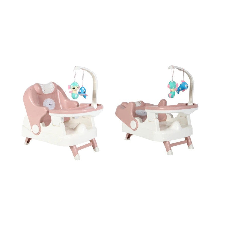 Scaun de Masa si Baie pentru Copii 2 in 1, Multifunctional, Pliabil si Portabil, Spatar Reglabil 3 Pozitii, Centuri de Siguranta, Plastic PP si TPE, 58 x 39 cm, Roz
