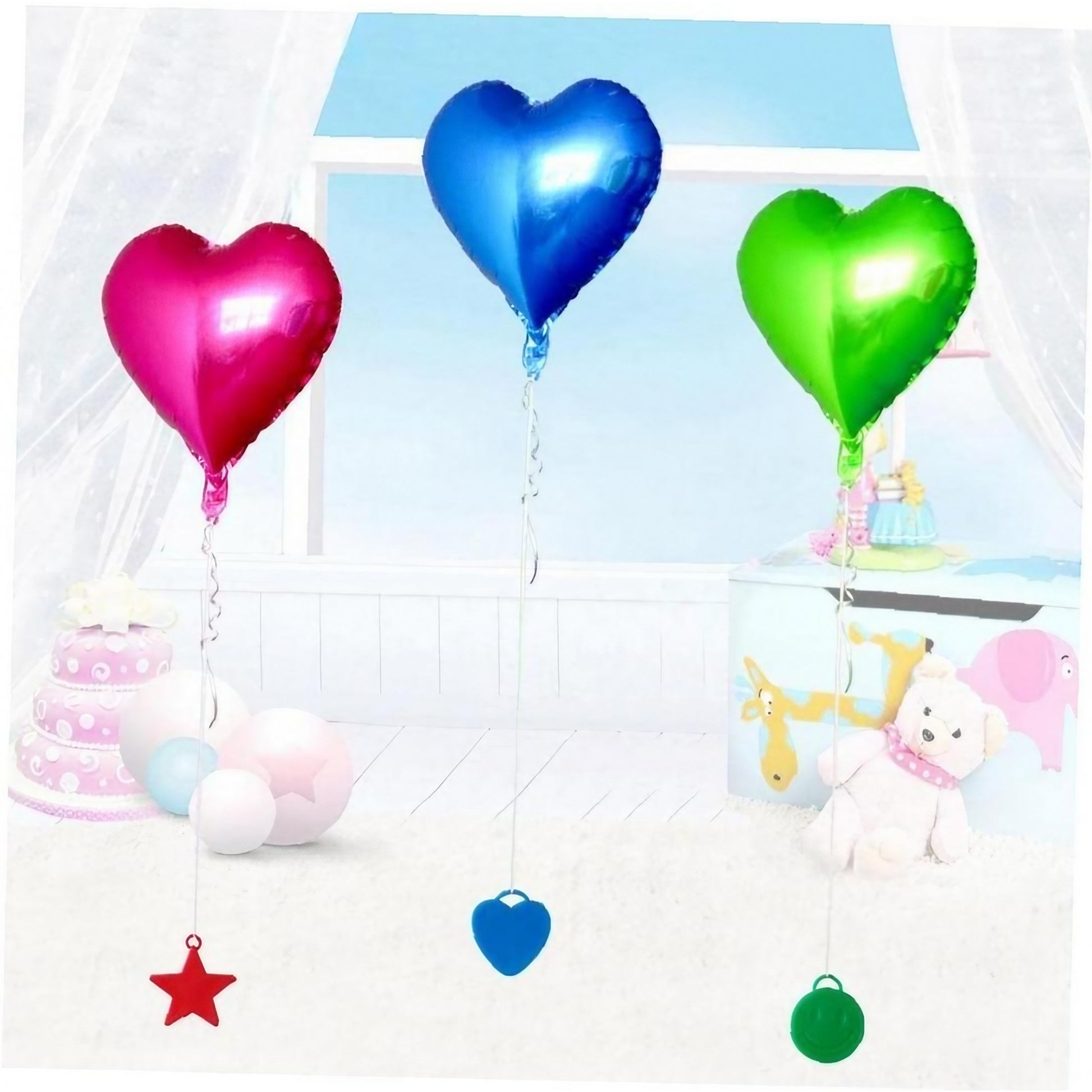 Set 4 Greutati pentru Baloane cu Heliu, Pendante Fixare Baloane, Forma Inima, Plastic Rezistent, 15g per Bucata, Multicolor, 60g Total