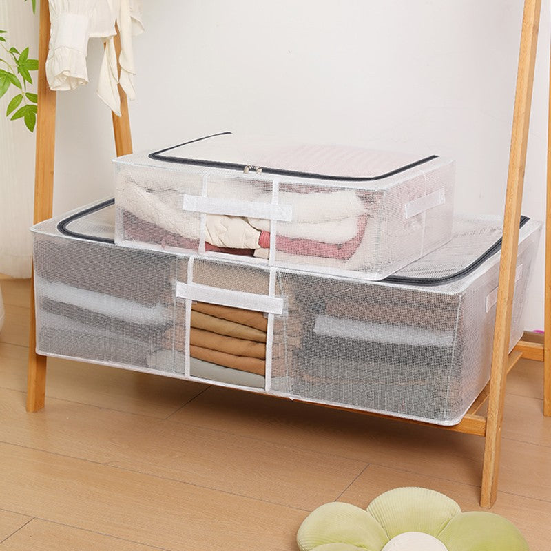 Cutie de Depozitare pentru Pantofi, Organizzator Pliabil cu Cadru din Otel, Plasa PVC Impermeabila si Transparenta, Fermoar Bidirectional, 40x30x21 cm