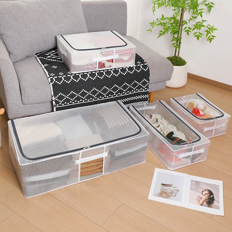 Cutie de Depozitare pentru Pantofi, Organizzator Pliabil cu Cadru din Otel, Plasa PVC Impermeabila si Transparenta, Fermoar Bidirectional, 40x30x21 cm
