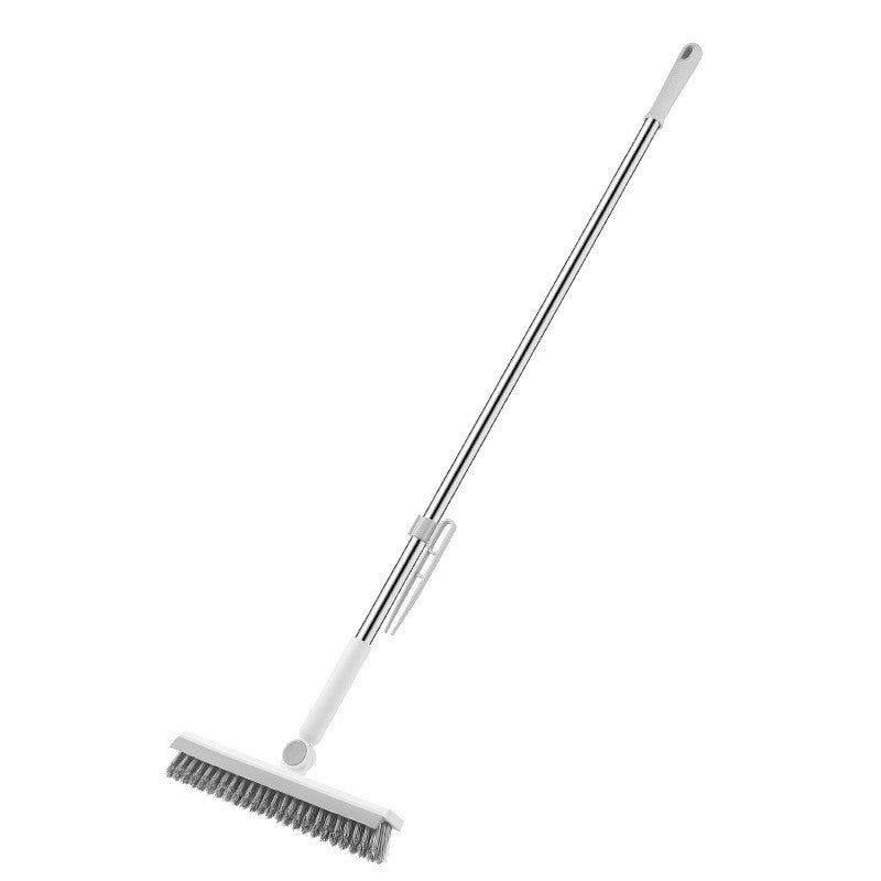 Perie de Curatare pentru Podele si Rosturi, Cap Pivotant 180 Grade in Forma de V, Otel Inoxidabil si PP, Maner 105 cm, Cleste Scame Inclus, Alb/Gri
