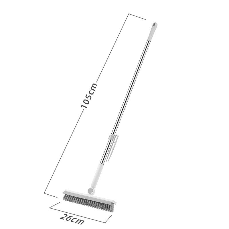 Perie de Curatare pentru Podele si Rosturi, Cap Pivotant 180 Grade in Forma de V, Otel Inoxidabil si PP, Maner 105 cm, Cleste Scame Inclus, Alb/Gri