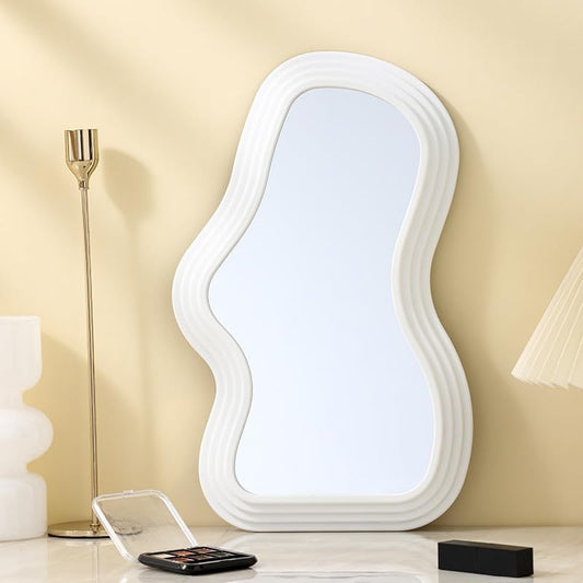 Oglinda de Perete Decorativa, Forma Asimetrica Minimalista, pentru Baie, Dormitor sau Sufragerie, 40.3x26 cm, Alb
