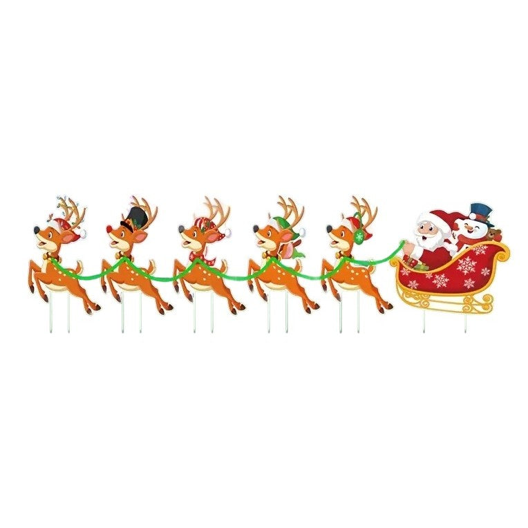 Decoratiune De Craciun Pentru Gradina, Trenulet Cu Mos Craciun Si Reni, Set 6 Figurine Impermeabile Cu Tarusi De Fixare, Plastic Rezistent, Multicolor