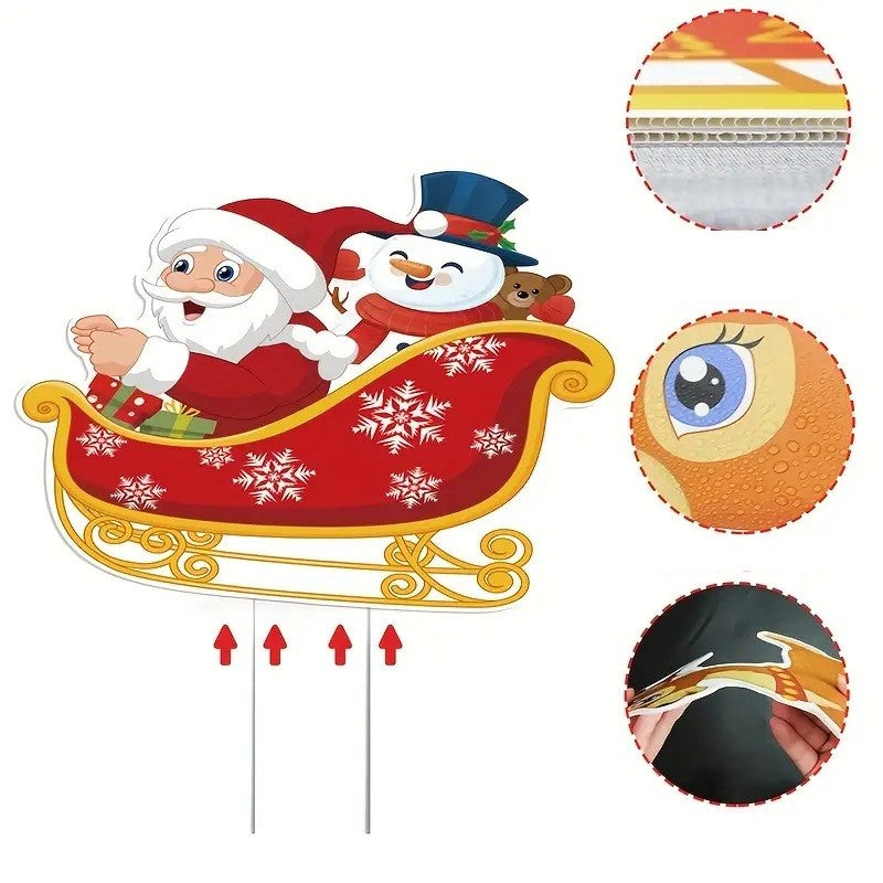 Decoratiune De Craciun Pentru Gradina, Trenulet Cu Mos Craciun Si Reni, Set 6 Figurine Impermeabile Cu Tarusi De Fixare, Plastic Rezistent, Multicolor