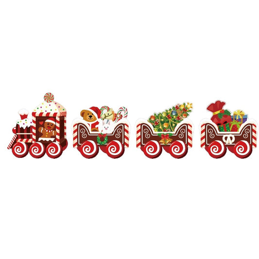 Decoratiune de Craciun pentru Gradina, Tip Trenulet cu 5 Figurine Festive, Plastic Impermeabil Rezistent la Intemperii, Include Bete de Fixare in Pamant, Design Omul Briosa, Multicolor