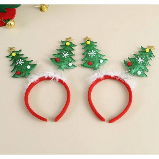 Coroniță Decorativă de Crăciun, Bentiță cu Model Brazi și Tematică Festivă, Plastic și Material Textil, Mărime Universală, 12 x 25 cm, Multicolor
