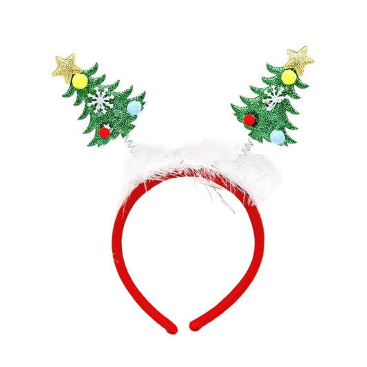 Coroniță Decorativă de Crăciun, Bentiță cu Model Brazi și Tematică Festivă, Plastic și Material Textil, Mărime Universală, 12 x 25 cm, Multicolor