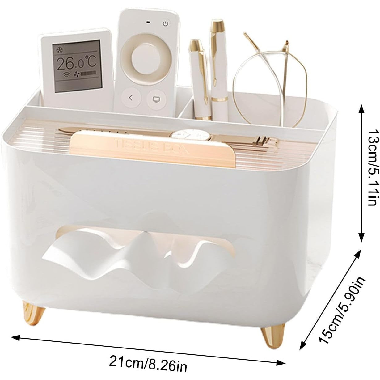 Suport pentru Servetele, Cutie Multifunctionala cu Organizator pentru Birou si Masa, Design Minimalist, Material ABS, 21x15x13 cm, Alb