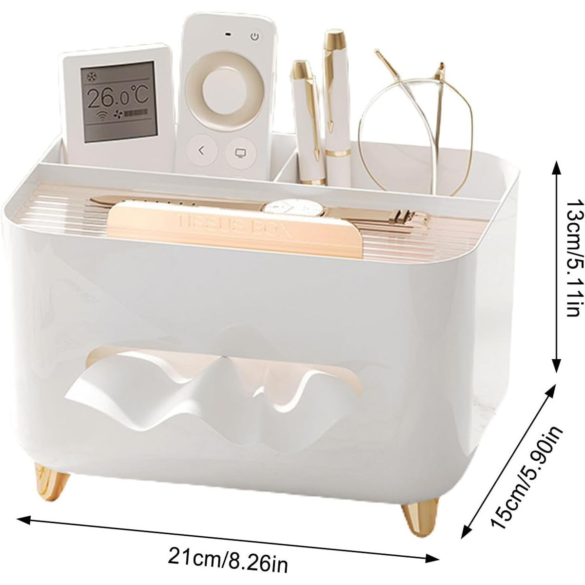 Suport pentru Servetele, Cutie Multifunctionala cu Organizator pentru Birou si Masa, Design Minimalist, Material ABS, 21x15x13 cm, Alb
