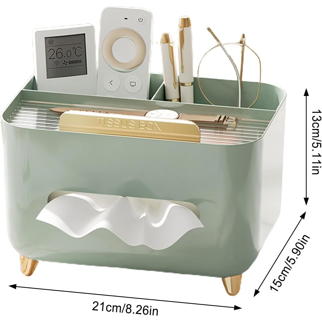 Cutie Servetele cu Organizator Obiecte Personale, Suport Multifunctional pentru Birou, Design Minimalist Modern, Material ABS, 21x15x13 cm, Verde
