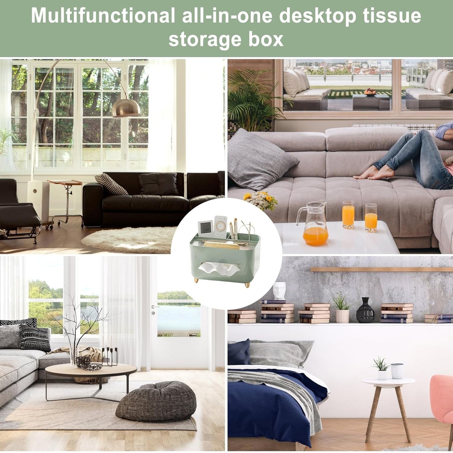 Cutie Servetele cu Organizator Obiecte Personale, Suport Multifunctional pentru Birou, Design Minimalist Modern, Material ABS, 21x15x13 cm, Verde
