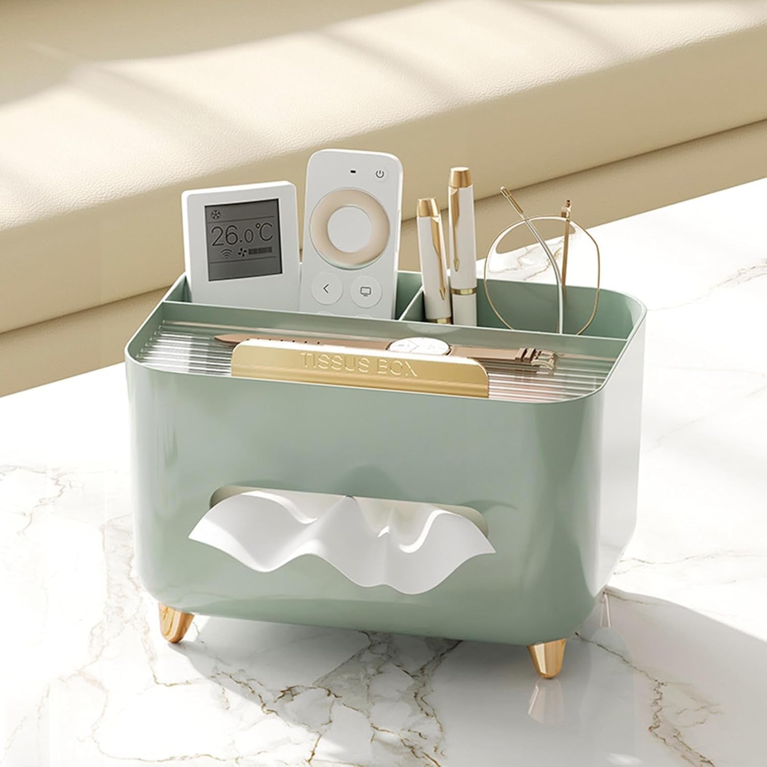 Cutie Servetele cu Organizator Obiecte Personale, Suport Multifunctional pentru Birou, Design Minimalist Modern, Material ABS, 21x15x13 cm, Verde