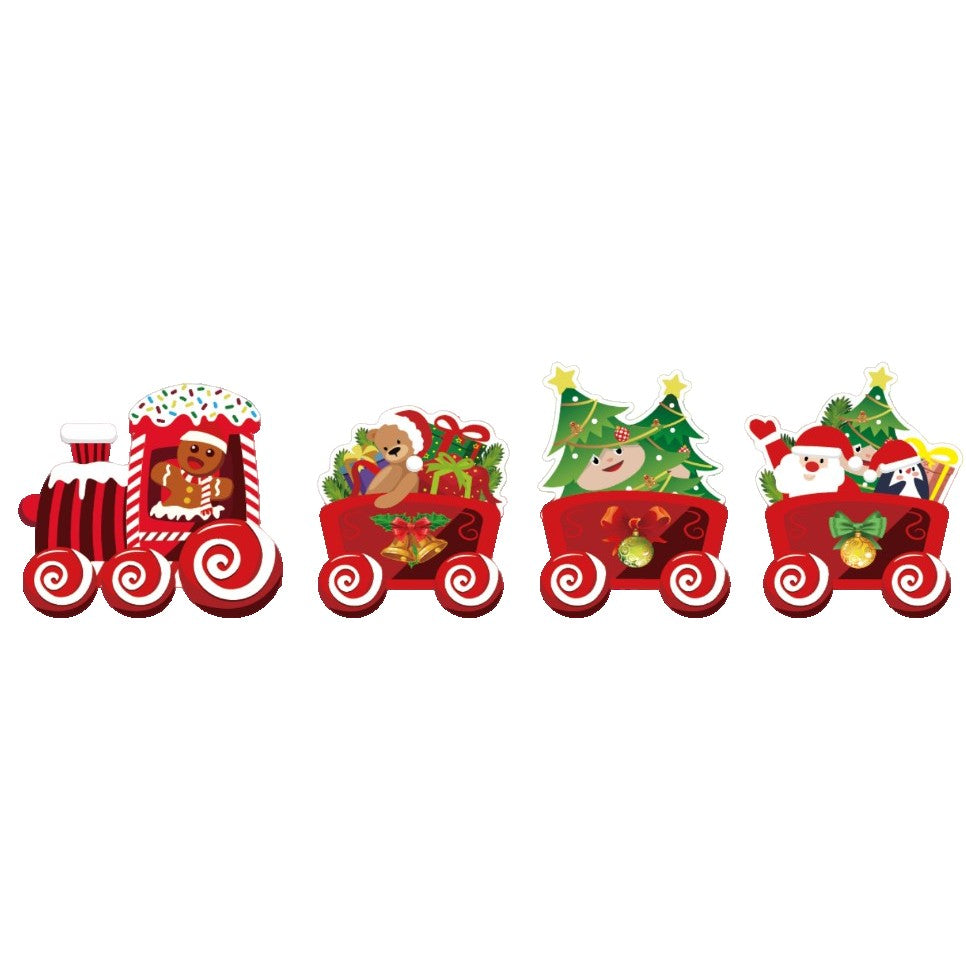 Decoratiune Craciun pentru Gradina, Trenulet cu 4 Figurine si Omul Briosa, Plastic Impermeabil, Set 4 Piese cu Tarusi de Fixare, Multicolor