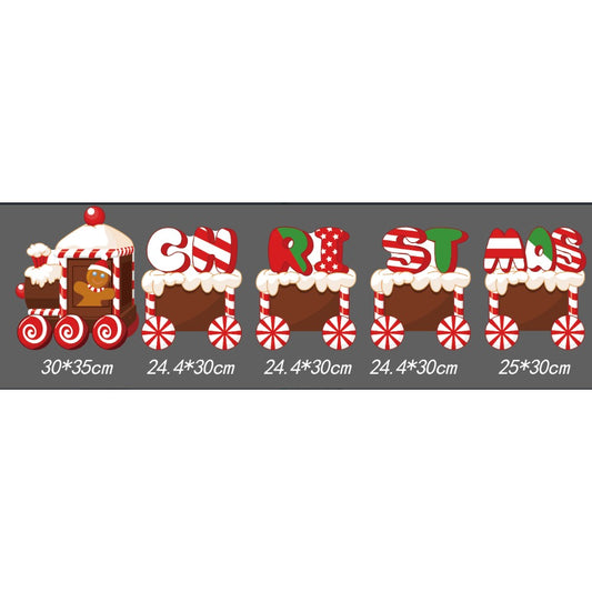 Decoratiune Craciun pentru Gradina, Trenulet cu 5 Figurine Festive si Tarusi de Fixare, Plastic Impermeabil, Exterior, Multicolor