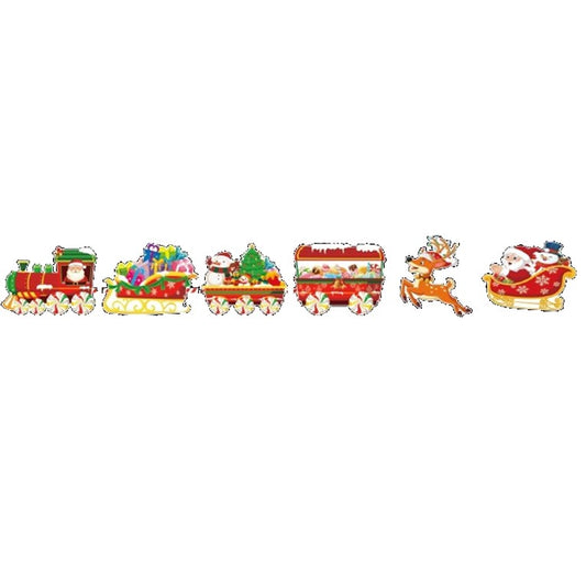 Decoratiune de Craciun pentru Gradina, Tip Trenulet cu Mos Craciun si Sanie, 6 Figurine Impermeabile, Plastic Rezistent, Include Tarusi de Fixare, Multicolor