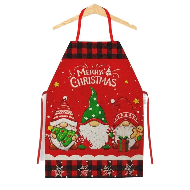 Sort de Bucatarie Decorativ de Craciun, Model 3 Elfi pentru Gatit, Poliester Rezistent, 50 x 70 cm, Rosu