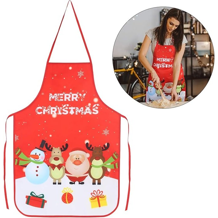 Șorț de Bucătărie Decorativ, Temă Crăciun Merry Christmas, Protecție Gătit, Poliester Rezistent, 50 x 70 cm, Roșu