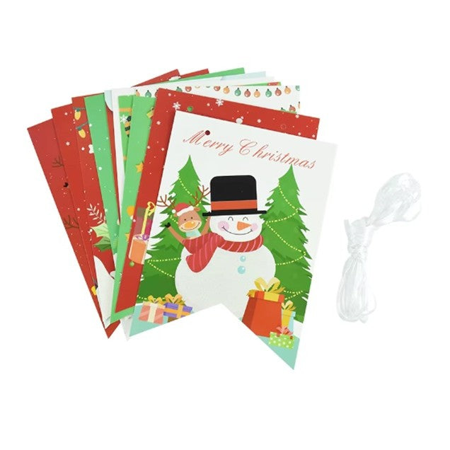 Banner Craciun Decorativ pentru Usa sau Perete, Ghirlanda Festiva cu Imprimare UV, Set 12 Piese cu Sfoara Inclusa, Multicolor, 13 x 18 cm, Model A