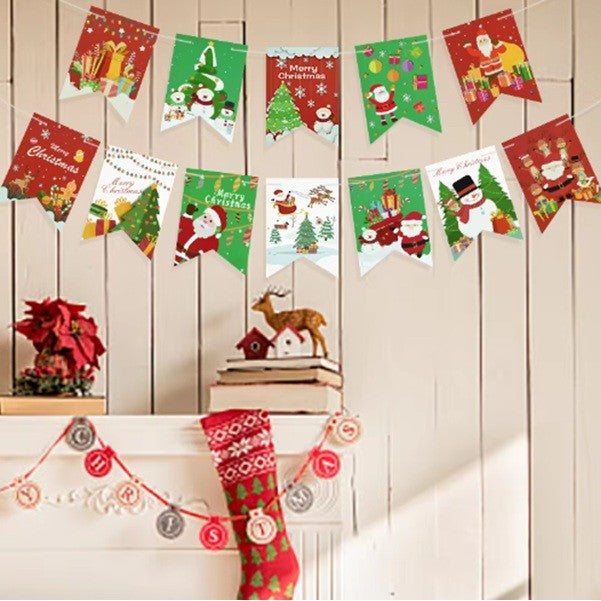 Banner Craciun Decorativ pentru Usa sau Perete, Ghirlanda Festiva cu Imprimare UV, Set 12 Piese cu Sfoara Inclusa, Multicolor, 13 x 18 cm, Model A