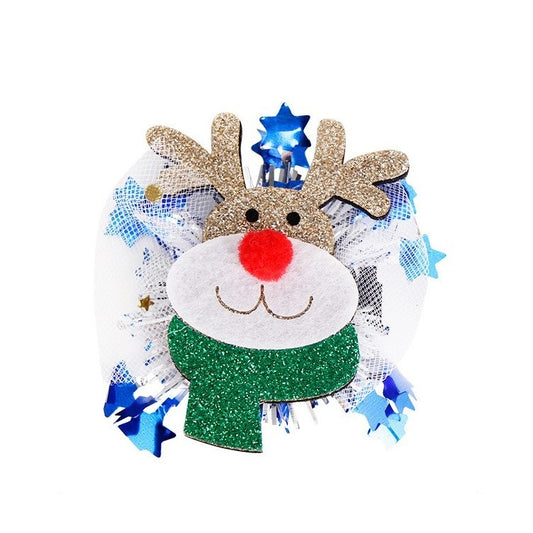 Agrafă de Păr pentru Crăciun, Model Ren cu Decor de Plasă, Accesoriu Festiv de Iarnă, Pânză și Textil, 8.4 x 8 cm, Multicolor