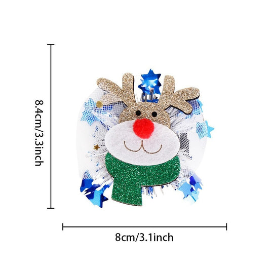 Agrafă de Păr pentru Crăciun, Model Ren cu Decor de Plasă, Accesoriu Festiv de Iarnă, Pânză și Textil, 8.4 x 8 cm, Multicolor