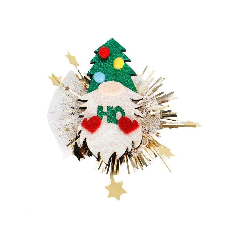 Agrafă de Păr Tematică Crăciun, Accesoriu Coafură cu Model Gnom și Plasă, Pânză, 9.8 x 9 cm, Multicolor