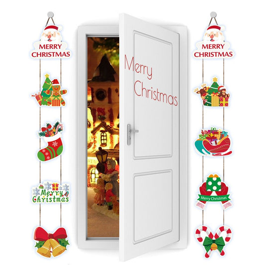 Set 2 Decoratiuni de Craciun pentru Usa, Ornamente de Agatat cu Sfoara Inclusa, Hartie 350g, Modele Coronita Festiva, Multicolor, Dimensiuni 21 cm si 28 cm