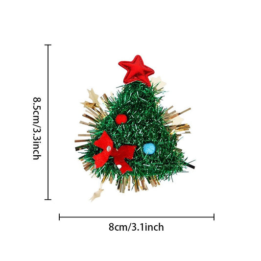 Agrafă de Păr Tematică Crăciun, Model Brad Festiv cu Plasă, Pânză și Material Textil, 8.5 x 8 cm, Multicolor