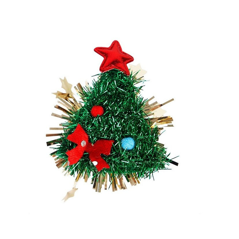 Agrafă de Păr Tematică Crăciun, Model Brad Festiv cu Plasă, Pânză și Material Textil, 8.5 x 8 cm, Multicolor
