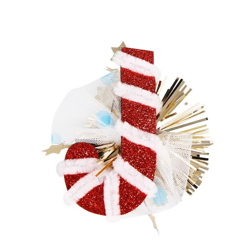 Agrafă de Păr pentru Crăciun, Model Acadea Festivă, Accesoriu din Pânză și Plasă, 9.5 x 8.2 cm, Multicolor