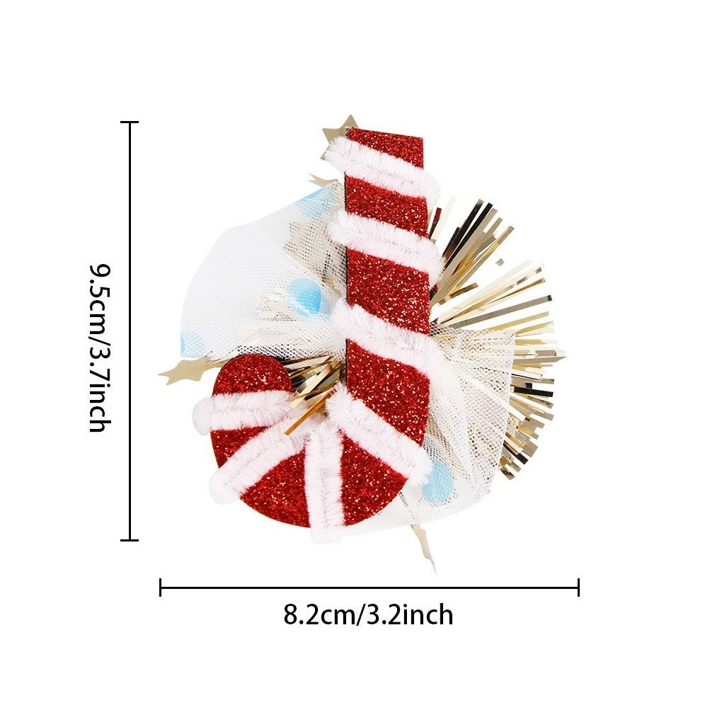 Agrafă de Păr pentru Crăciun, Model Acadea Festivă, Accesoriu din Pânză și Plasă, 9.5 x 8.2 cm, Multicolor