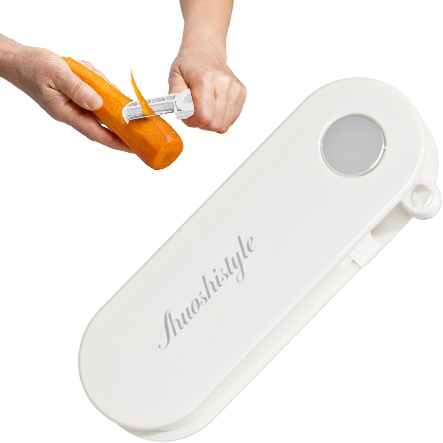 Peeler pentru Legume si Fructe, Curatator Multifunctional Pliabil, Lame Duble Rotative, Otel Inoxidabil si ABS, 3.6 x 9.1 cm, Alb