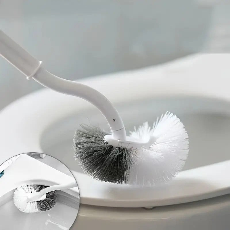 Perie de Toaleta cu Suport, Maner Curbat Ergonomic, Peri Flexibili pentru Curatare 360 Grade, Plastic Durabil, 40 x 12 cm, Alb