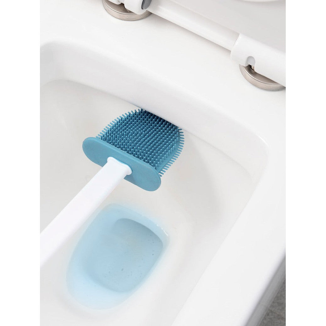 Set 3 Perii pentru Toaleta, Silicon cu Cap Zimtat Flexibil, Curatare 360 Grade, Suport Autoadeziv pentru Perete, PP si TPR, 39 x 19 x 9.8 cm, Albastru/Alb
