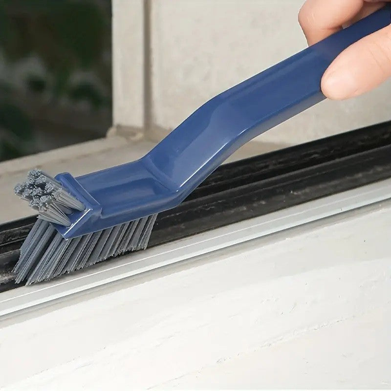 Perie 3 in 1 pentru Curatat Podele si Rosturi, Cap Triunghiular pentru Colturi, Cleste Scame Inclus, Maner Ergonomic 28 cm, Polipropilena si Otel, Albastru