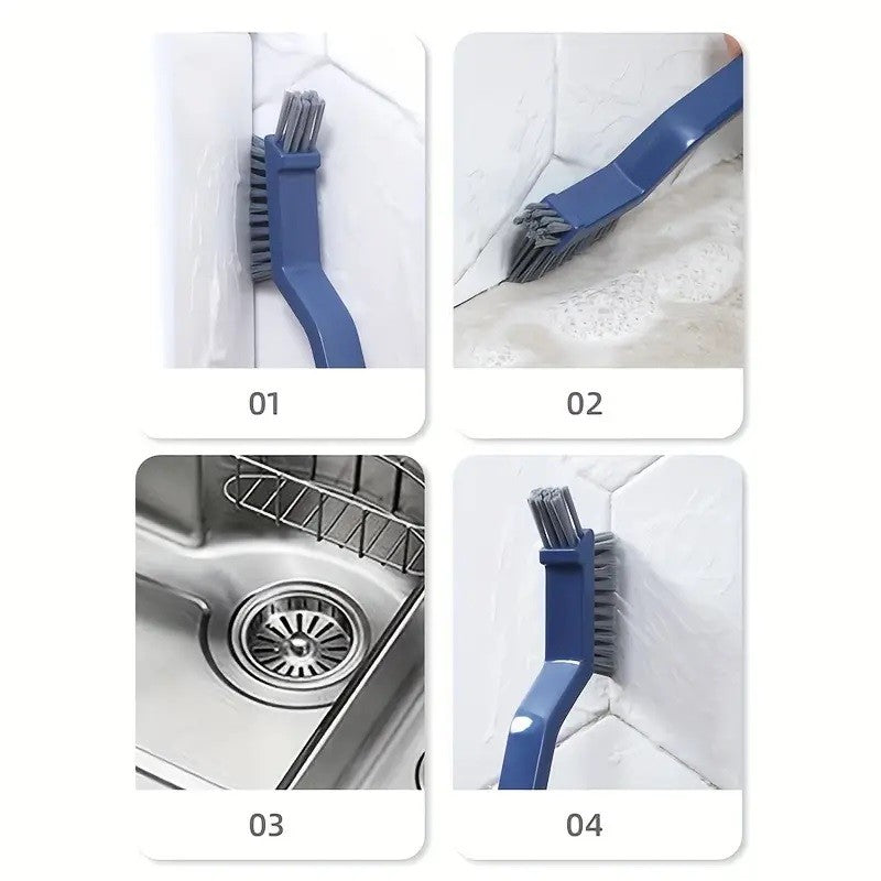 Perie 3 in 1 pentru Curatat Podele si Rosturi, Cap Triunghiular pentru Colturi, Cleste Scame Inclus, Maner Ergonomic 28 cm, Polipropilena si Otel, Albastru