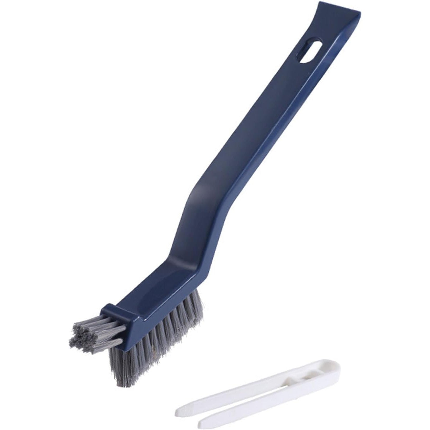 Perie 3 in 1 pentru Curatat Podele si Rosturi, Cap Triunghiular pentru Colturi, Cleste Scame Inclus, Maner Ergonomic 28 cm, Polipropilena si Otel, Albastru