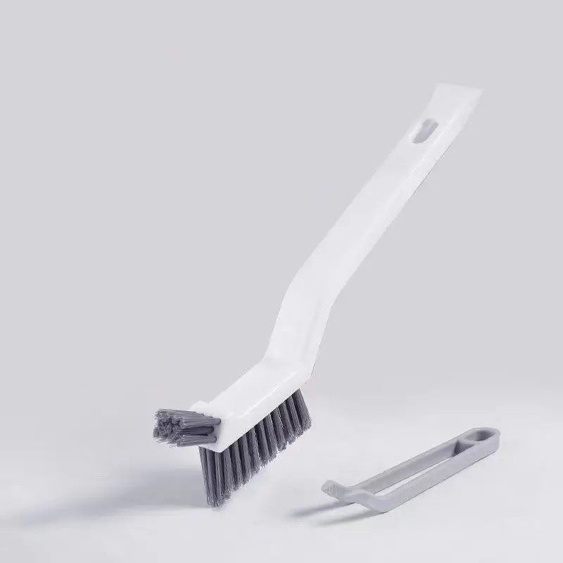 Perie 3in1 pentru Curatat Podele si Rosturi, Design Triunghiular pentru Colturi, Cleste Scame Inclus, Maner 28 cm, Polipropilena si Otel, Alb