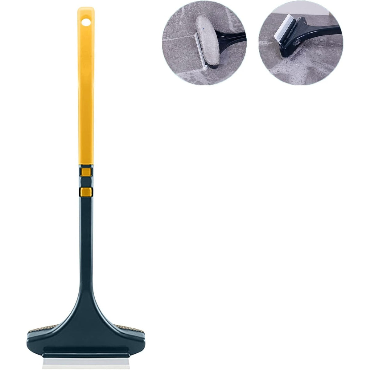 Perie Multifunctionala pentru Curatat Geamuri si Plase, Functie 2 in 1 cu Laveta Microfibra si Racleta, Maner Detasabil, Polipropilena, 46x16x5 cm, Verde-Galben