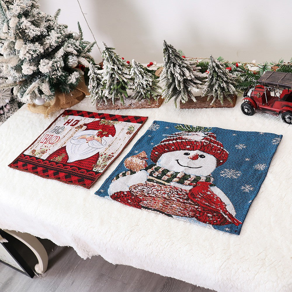 Servet de Masa pentru Craciun, Model Om de Zapada si Ninsoare Ho Ho Ho, Decor Festiv Sarbatori, Amestec Bumbac si Fibre Sintetice, 43x33 cm, Albastru