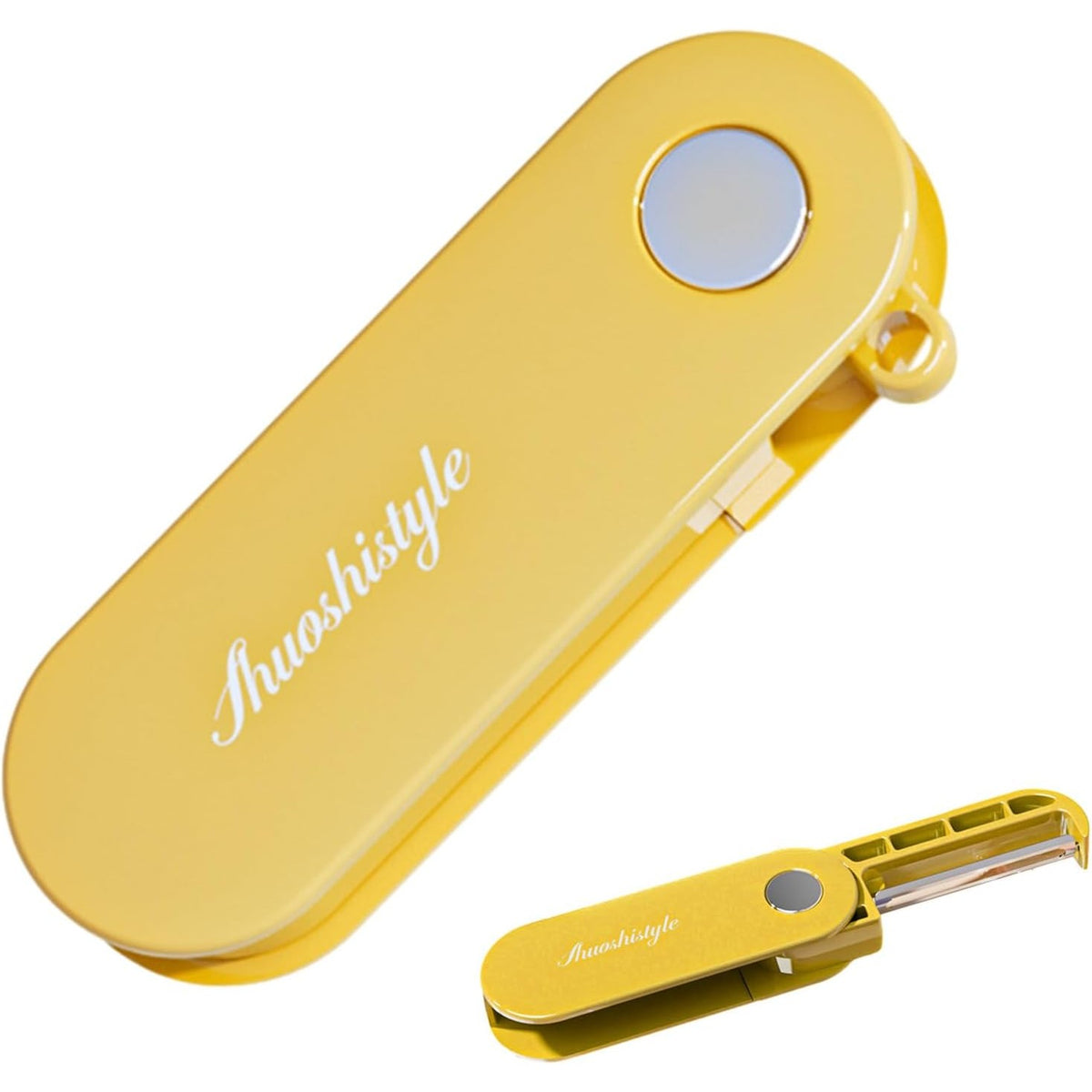 Peeler Multifunctional pentru Legume si Fructe, Curatator Pliabil cu Lame Duble Rotative, Otel Inoxidabil si ABS, 3.6 x 9.1 cm, Galben