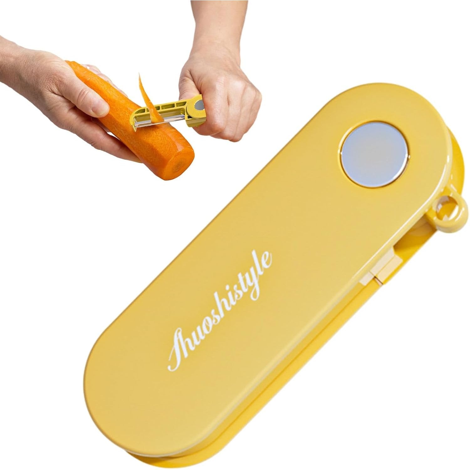 Peeler Multifunctional pentru Legume si Fructe, Curatator Pliabil cu Lame Duble Rotative, Otel Inoxidabil si ABS, 3.6 x 9.1 cm, Galben