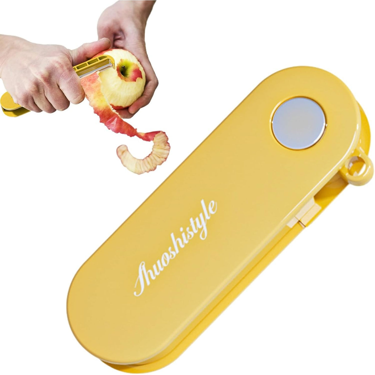 Peeler Multifunctional pentru Legume si Fructe, Curatator Pliabil cu Lame Duble Rotative, Otel Inoxidabil si ABS, 3.6 x 9.1 cm, Galben